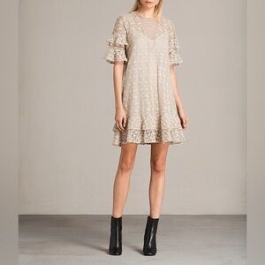 ALL SAINTS • HENRIETTA SHEER LACE RUFFLE DRESS